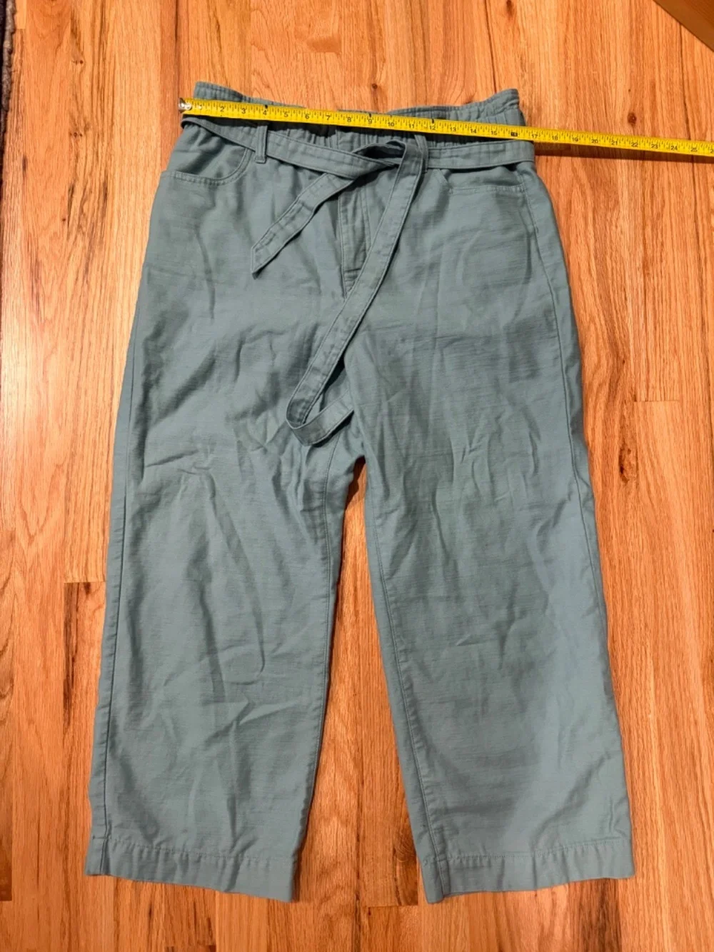 J.Crew Chambray Wide-Leg Cropped Tie-Waist Pants Teal Aqua - Size 12